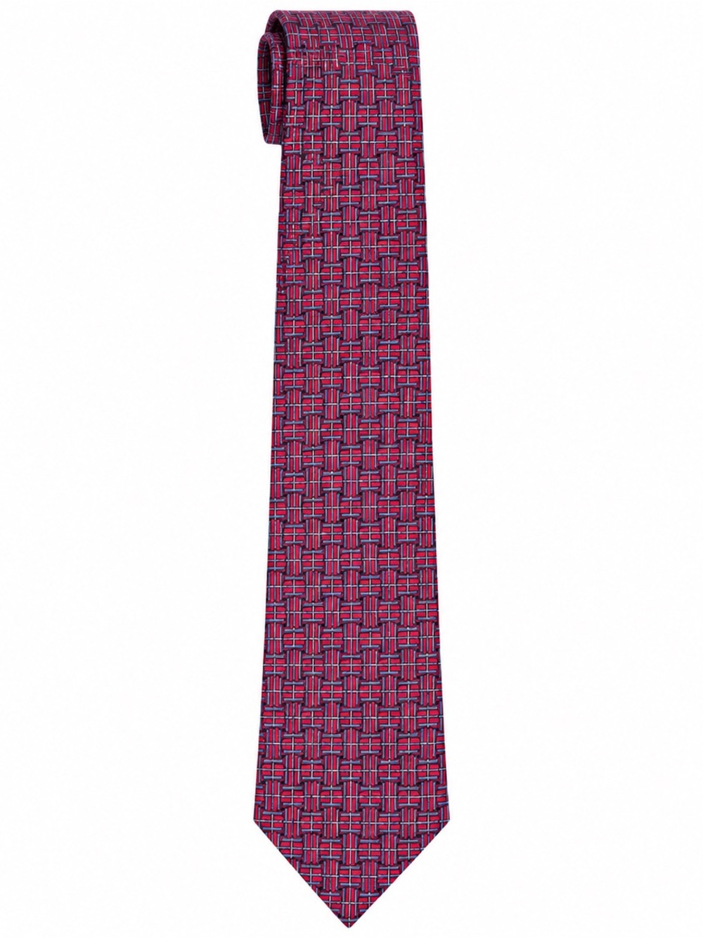 Hermes Paris 5249 SA Men’s 100% Silk Tie Red Blue H Logo Geometric Made France